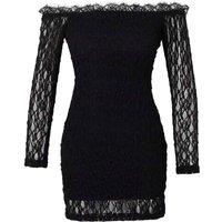 WOVCOR Women's Carmen Neck Drop Shoulder Bodycon Mini Dress in Black | Size: 6