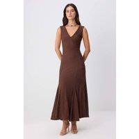 WOVCOR Women's V Neck Thick Strap Sleeveless A-Line Maxi Dress in Brown | Size: XS