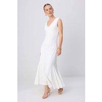 WOVCOR Women's V Neck Thick Strap Sleeveless A-Line Maxi Dress in Ecru | Size: Small