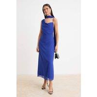 WOVCOR Women's Asymmetric Neckline Thin Strap Shift Maxi Dress in Navy | Size: 14