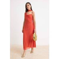 WOVCOR Women's Asymmetric Neckline Thin Strap Shift Maxi Dress in Coral | Size: 10