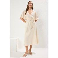 WOVCOR Women's A-Line Wrap Neckline Cape Lined Midi Dress in Beige | Size: 6