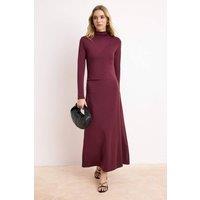 WOVCOR Women's Round Neck Long Sleeve Ruched Detail Bodycon Maxi Dress in Aubergine | Size: XS