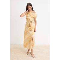 WOVCOR Women's Asymmetric Neck Sleeveless Accessory Detail Tulle Maxi Dress in Yellow | Size: Large