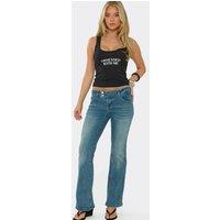 EGO Women's Flared Denim Low Rise Jeans in Mid Blue | Size: 12