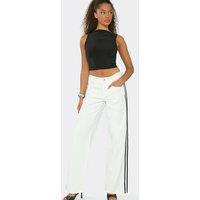 EGO Women's Wide Leg Striped Denim Low Rise Trousers in White | Size: 12