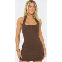 EGO Women's Sleeveless Lace Up Denim Mini Dress in Chocolate | Size: 10