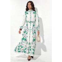 MSN Collection Women's Floral Belted Maxi Shirt Dress in White | Size: XL