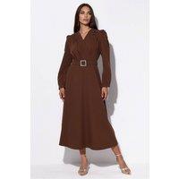 MSN Collection Women's Belted A-line Midi Dress in Brown | Size: Small