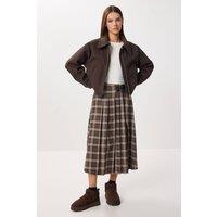 Happiness Istanbul Women's Belt Detailed High Waist Long Plaid Skirt in Light Brown | Size: Small