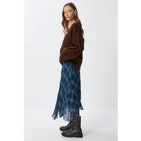 Happiness Istanbul Women's High Waist Asymmetric Midi Skirt with Zipper in Navy | Size: Medium