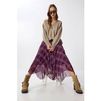 Happiness Istanbul Women's High Waist Asymmetric Midi Skirt with Zipper in Mauve | Size: Medium