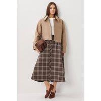 Happiness Istanbul Women's High Waist Midi Skirt with Button Closure in Chocolate | Size: Medium