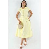 Busem Women's Belted Midi Dress with Shirt Collar in Lemon | Size: Small