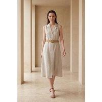 MyFashion Women's Sleeveless Midi Shirt Dress in Medium Beige | Size: Large