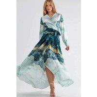 MSN Collection Women's Abstract Print Long Sleeve Maxi Dress with Tie Detail | Size: 2XL
