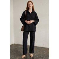 MyFashion Women's Muslin Fabric Two-Piece Set with Shirt & Pants in Black | Size: Medium