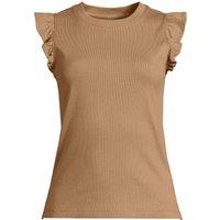 Lands' End Women's Ribbed Ruffle Sleeve Top in Light Brown | Size: 16-18