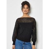 Apricot Women's Lace Detail Lightweight Jumper in Black | Size: 12