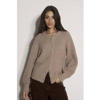 Apricot Women's Cotton-Blend Chunky Ribbed Knit Cardigan in Taupe | Size: 16