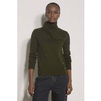 Apricot Women's Ribbed Knit Asymmetric Cardigan in Khaki | Size: 8