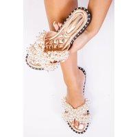 Where's That From Women's 'Eve' Pearl Flat Slider Sandals in Rose Gold | Size: 5