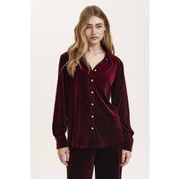 Finery London Women's Sayge Velvet Collared Shirt in Wine | Size: 18