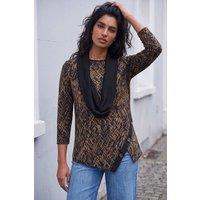 Roman Women's Printed Snit Scarf Tunic Top in Chocolate | Size: 10