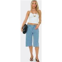 EGO Women's Wide Leg Denim Low Rise Shorts in Light Blue | Size: 8