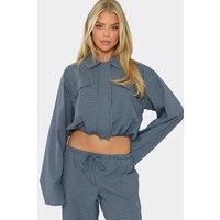 EGO Women's Long Sleeve Collared Checked Jacket in Navy | Size: 6