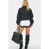 EGO Women's Lace Trim Contrast Mid Rise Mini Shorts in White | Size: 12