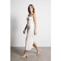 Dilvin Women's Asymmetrical One-Shoulder Ribbed Midi Dress in Off-White