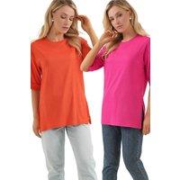 Big Dart Women's Textured Crew Neck Short Sleeve T-Shirt in Orange | Size: XL
