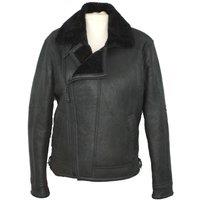 SNUGRUGS Men's Full Sheepskin Crossover Zip Aviator Flying Jacket in Black | Size: 40R