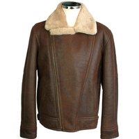 SNUGRUGS Men's Full Sheepskin Crossover Zip Aviator Flying Jacket in Chocolate | Size: 50R