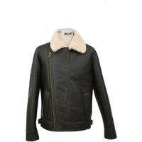 SNUGRUGS Men's Full Sheepskin Crossover Zip Aviator Flying Jacket in Dark Brown | Size: 40R