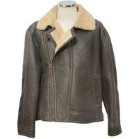 SNUGRUGS Men's Full Sheepskin Crossover Zip Aviator Flying Jacket Distressed Finish in Dark Brown | Size: 50R
