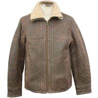 SNUGRUGS Men's Full Sheepskin Distressed Aviator Style Flying Jacket in Chocolate | Size: 44R