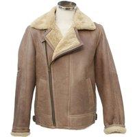 SNUGRUGS Men's Traditional Full Sheepskin Aviator Flying Jacket in Camel | Size: 46R