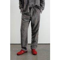 Giesto Men's Pleated Corduroy Straight Leg Trousers in Charcoal | Size: Small
