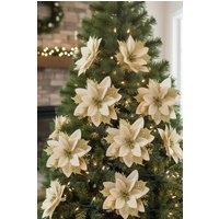 Living and Home 24 Pieces Artificial Christmas Tree Flowers Xmas Festive Poinsettia Flowers Ornament Set in Gold