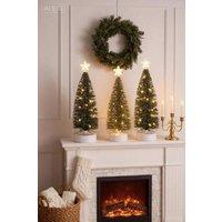 Living and Home 3PCS Mini Christmas Tree Set with LED Lights in Green | Size: A