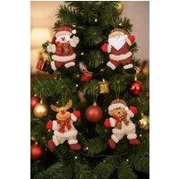 Living and Home 4 Pcs Christmas Ornament Set Snowman Santa Claus Elk and Bear Shaped Xmas Dolls in Red