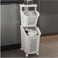 Living and Home 3-Tier Laundry Baskets Laundry Hamper Storage Rack with Casters in Grey