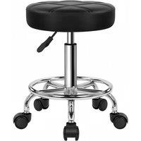 KKTONER Stylish Round Rolling Stool PU Leather Height Adjustable Black