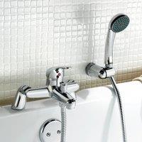 Nes Home Bath Shower Mixer Tap With Shower Handset Chrome in Metallic Silver