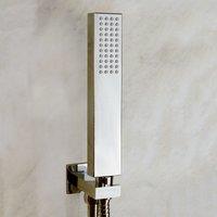 Nes Home Chrome Rectangular Shower Handset Kit & 1.5m Hose, Adjustable Bracket in Metallic Silver