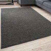 THE RUGS Dark Grey Plain Soft High Pile Shaggy Rugs & Runners Living Room | Size: 120 cm diameter