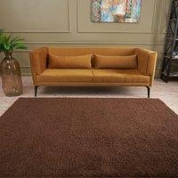 THE RUGS Brown Plain Soft High Pile Shaggy Rugs & Runners Living Room | Size: 120 cm diameter