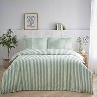 HomeSpace Direct Pencil Stripe Duvet Cover Set in Light Green | Size: Double